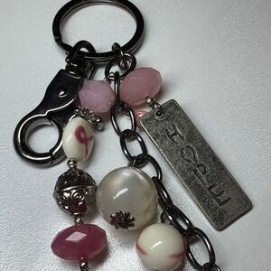 Hope Charm Breast Cancer‎ Awareness Pink Bead Chain Keychain